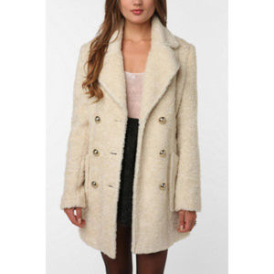 UO Double breasted Cream Faux fur Coat
